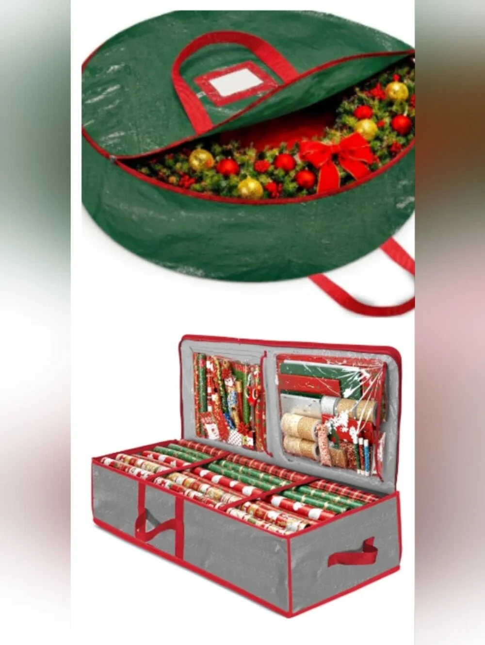Holiday Gift Wrap Storage Organizer & Wreath Storage Bag NWT
